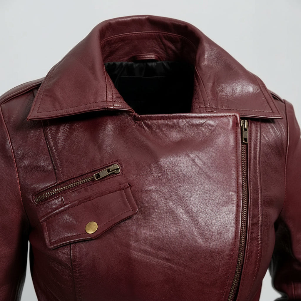 Women's Gothic Ox Blood Dyed Leather Jacket, Women's Stylish Leather Trench Coat