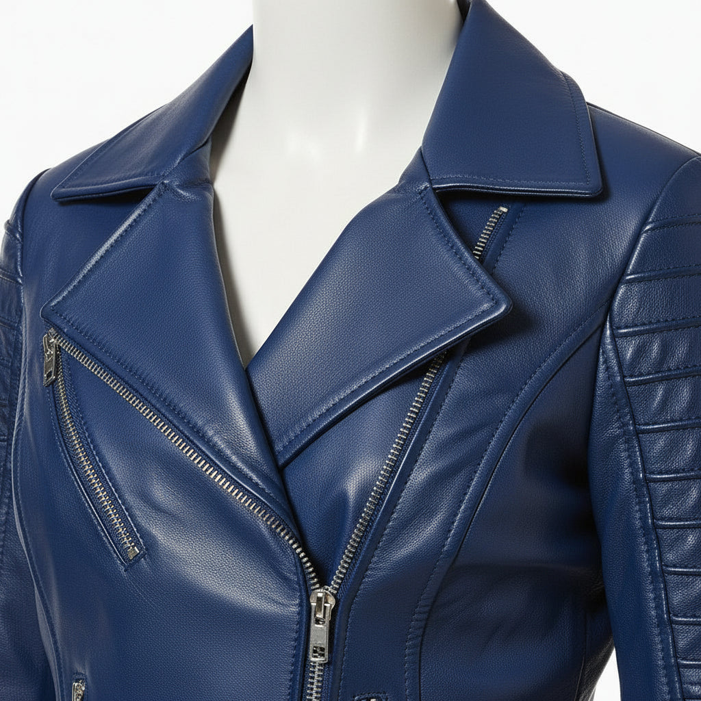 Handmade Women Blue Biker Leather Jacket, Women Leather Jacket, Motorcycle Jacket