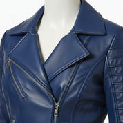 Handmade Women Blue Biker Leather Jacket, Women Leather Jacket, Motorcycle Jacket