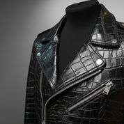 Handmade Men Black Crocodile Biker Leather Jacket,  Motorcycle Jacket
