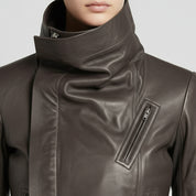 Handmade Women's Brown Wide Collar Leather Jacket