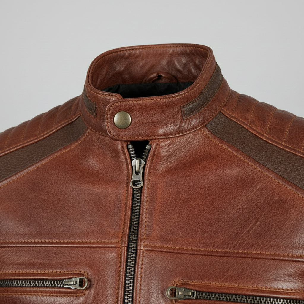 Men's Brown Distressed Leather Cafe Racer Jacket