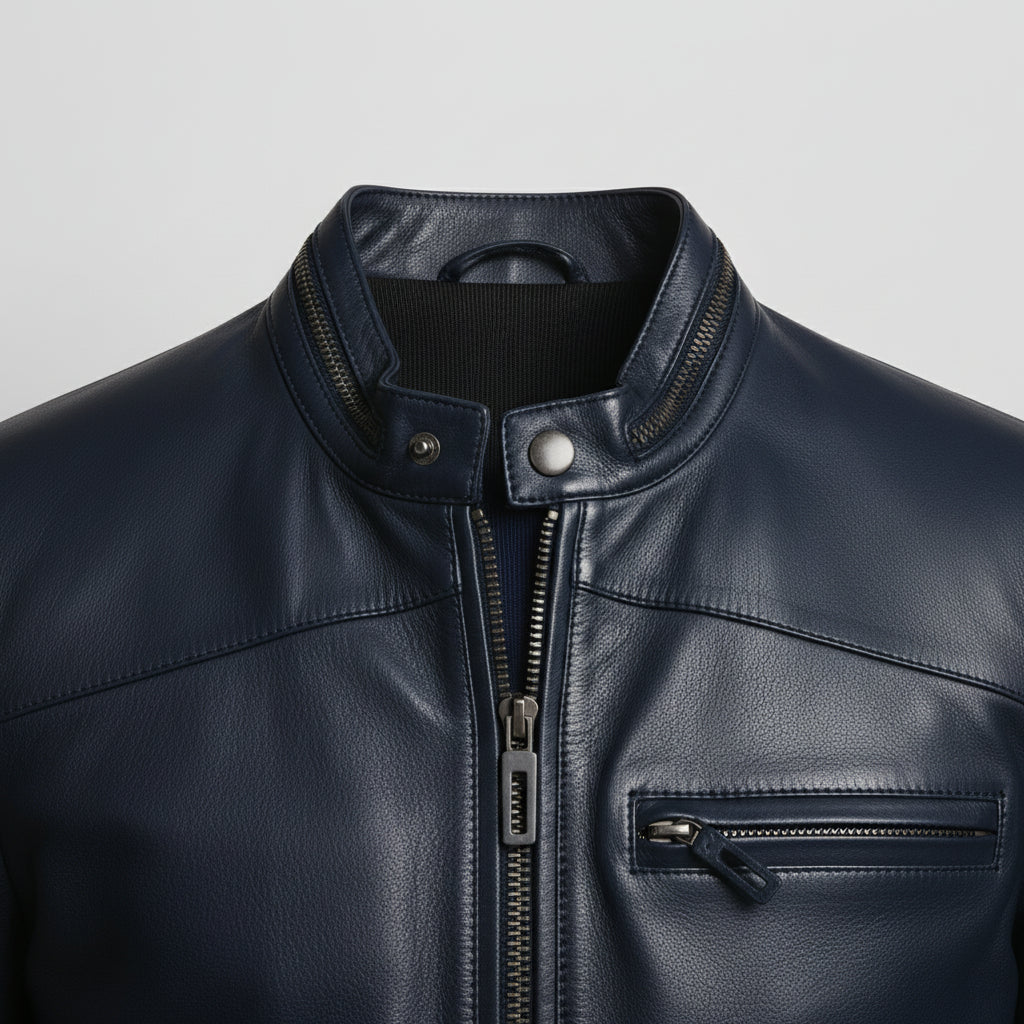 Handmade Men Navy Blue Biker Leather Jacket, Blue Motorcycle Jacket, Jacket for Men