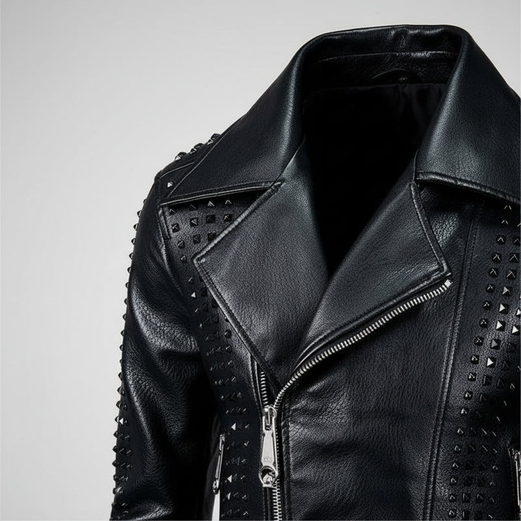 Punk Handmade Men's Studded Leather Jacket,rock Style Leather Jacket
