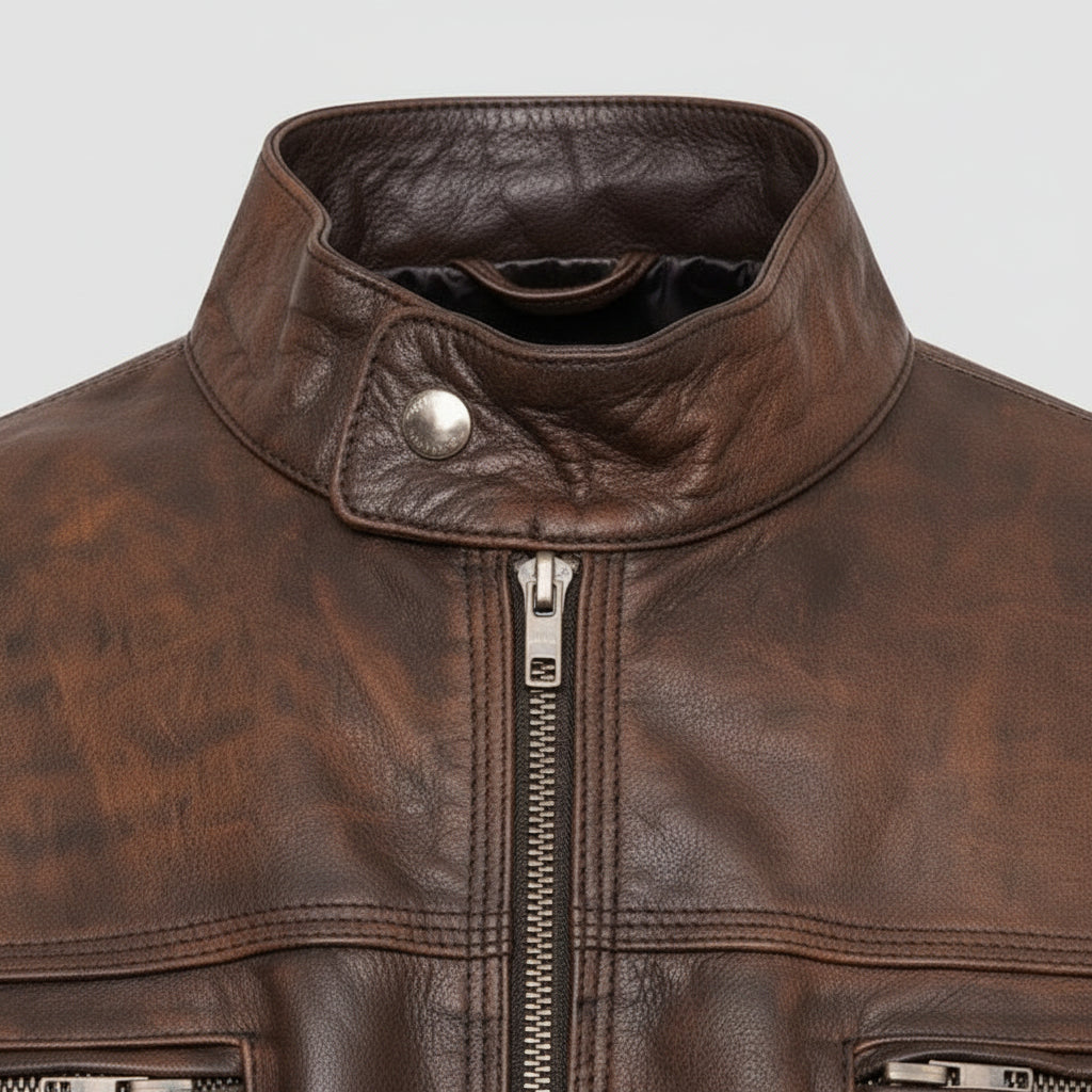 Men's Handmade Vintage Brown Leather Biker Jacket