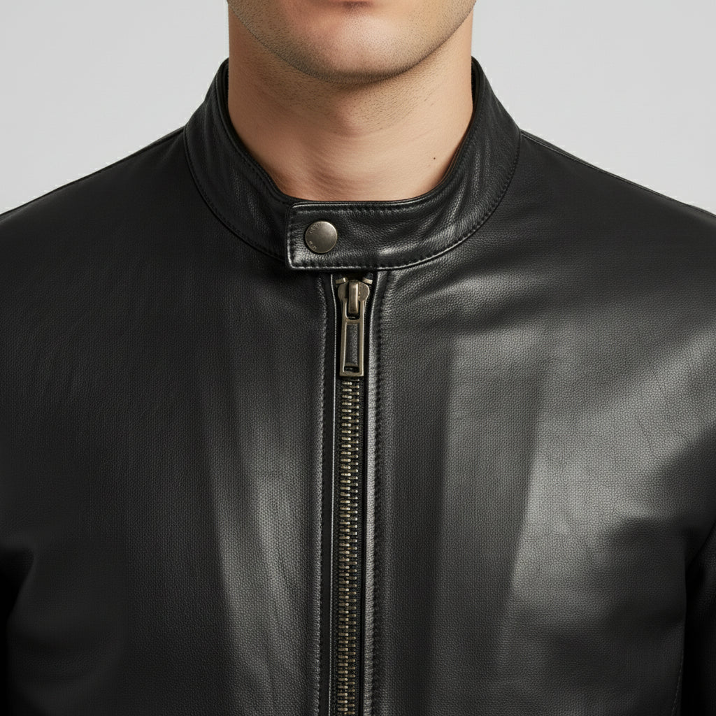 Handmade Men Black Leather Slim Fit Jacket, Men Biker Jacket, Motorcycle Jacket