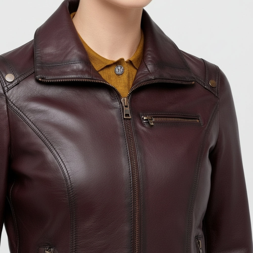 Handmade Women Antique Brown Leather Jacket, Women Multi Pocket Biker Jacket Jacket