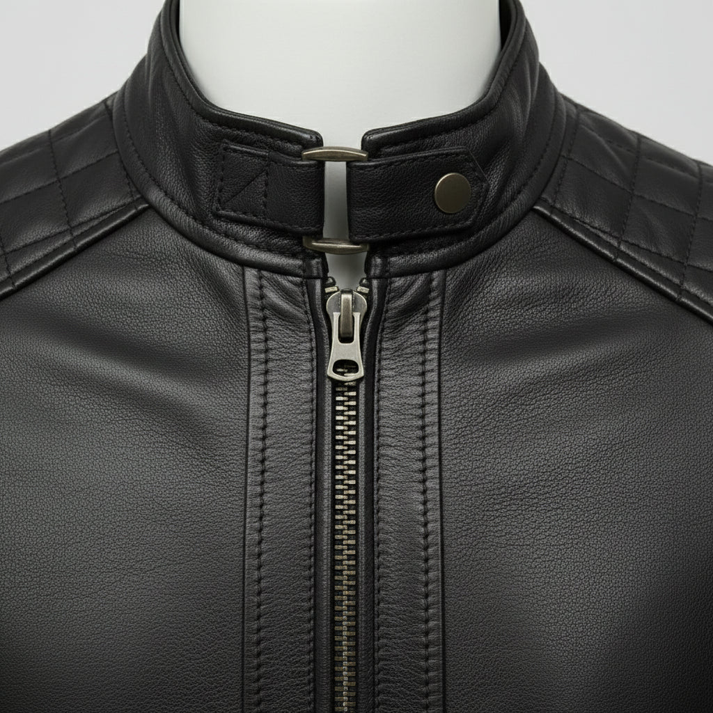 Handmade Men Black Biker Leather Jacket, Men's Stylish Black Sheep Leather Biker Jacket