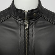 Handmade Men Black Biker Leather Jacket, Men's Stylish Black Sheep Leather Biker Jacket