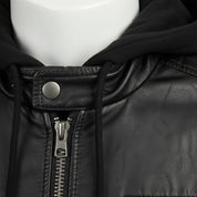 Men's Black Fabric Hooded Leather Bomber Jacket