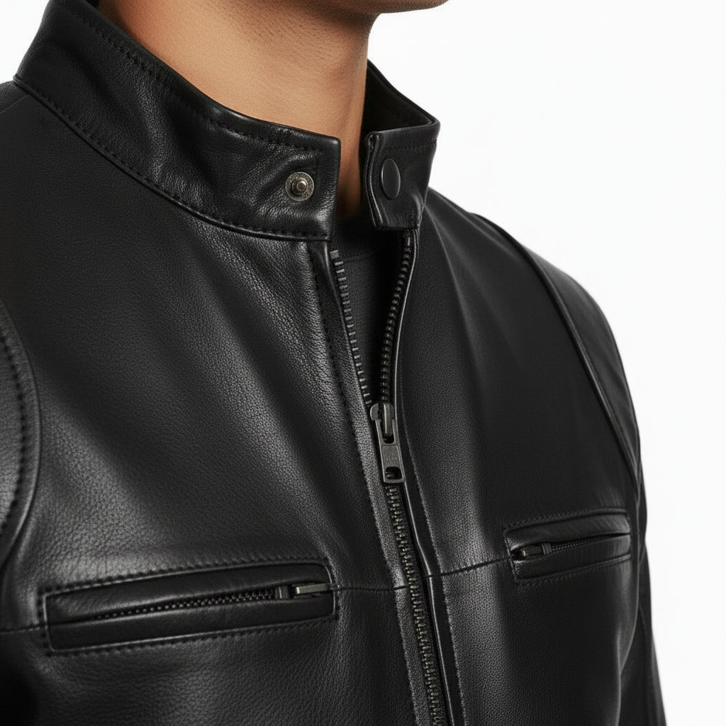 Men's Black Leather Biker Jacket
