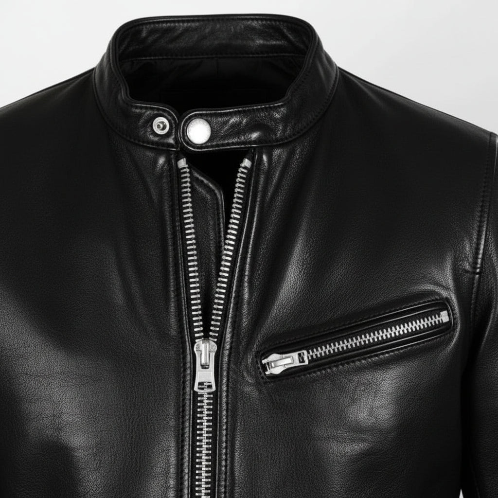 Men's Black Full-Grain Leather Biker Jacket