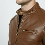 Men's Brown Slim Fit Leather Biker Jacket