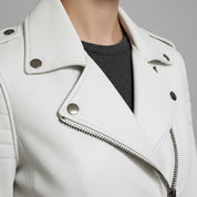 Women's White Biker Lambskin Leather Jacket