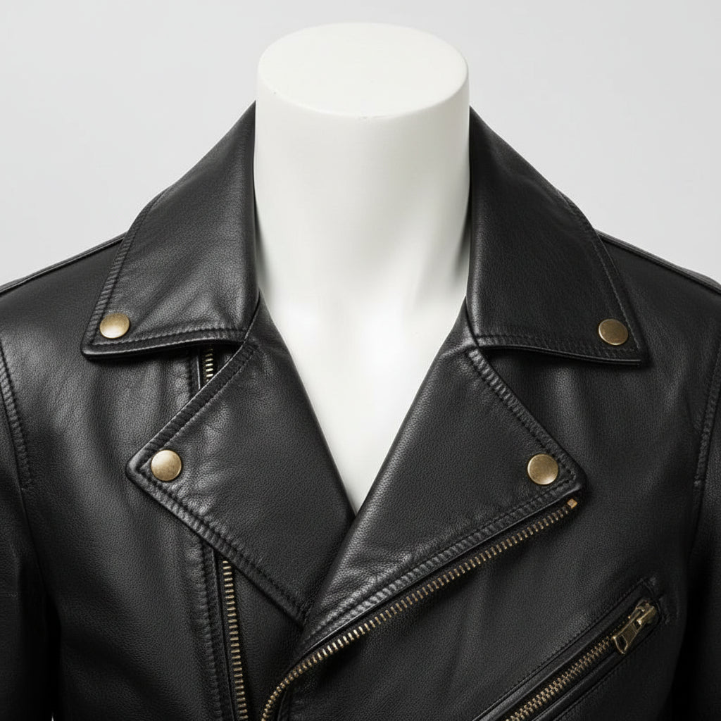 Men's Black Hooded Leather Biker Jacket