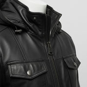 Men's Black Hooded Leather Biker Jacket