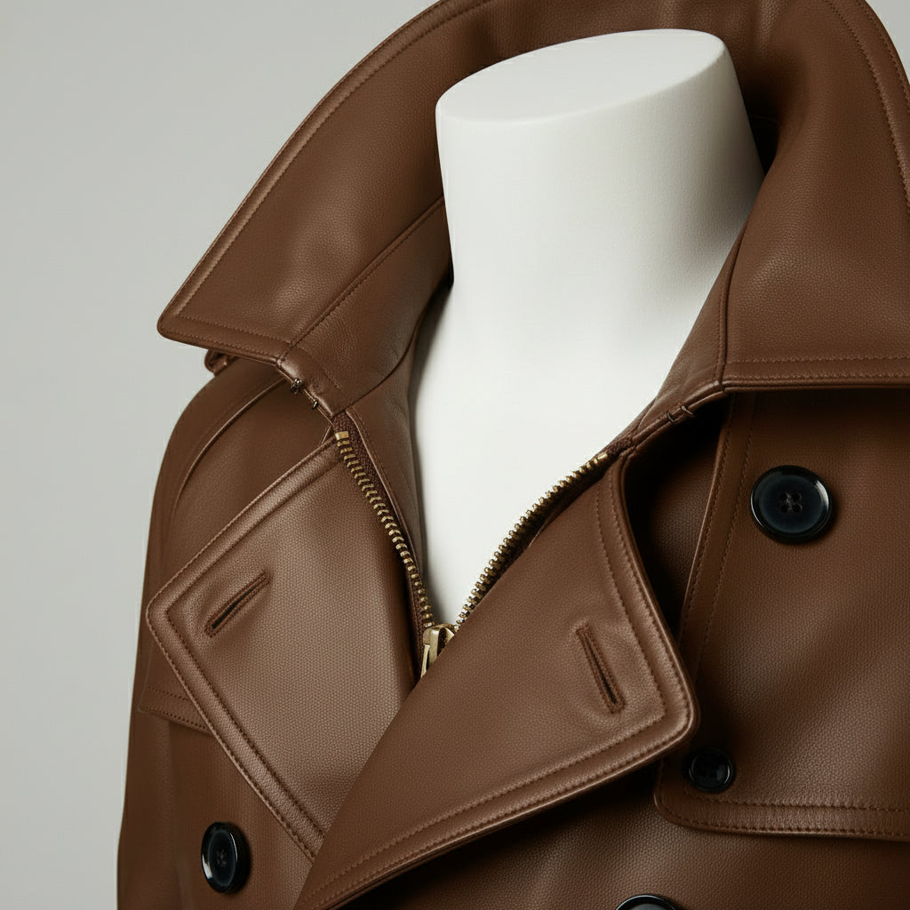 Men's Brown Leather Trench Coat