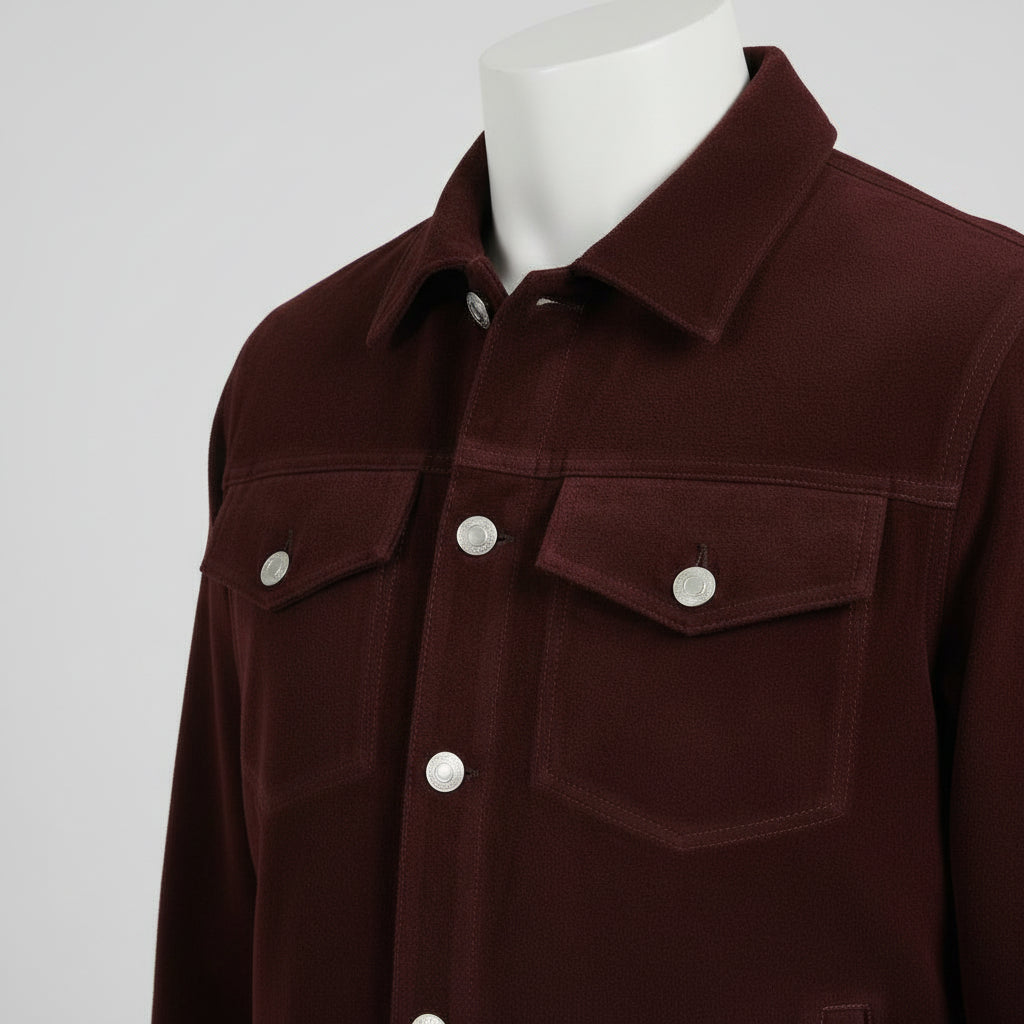 Men's Burgundy Suede Trucker Jacket