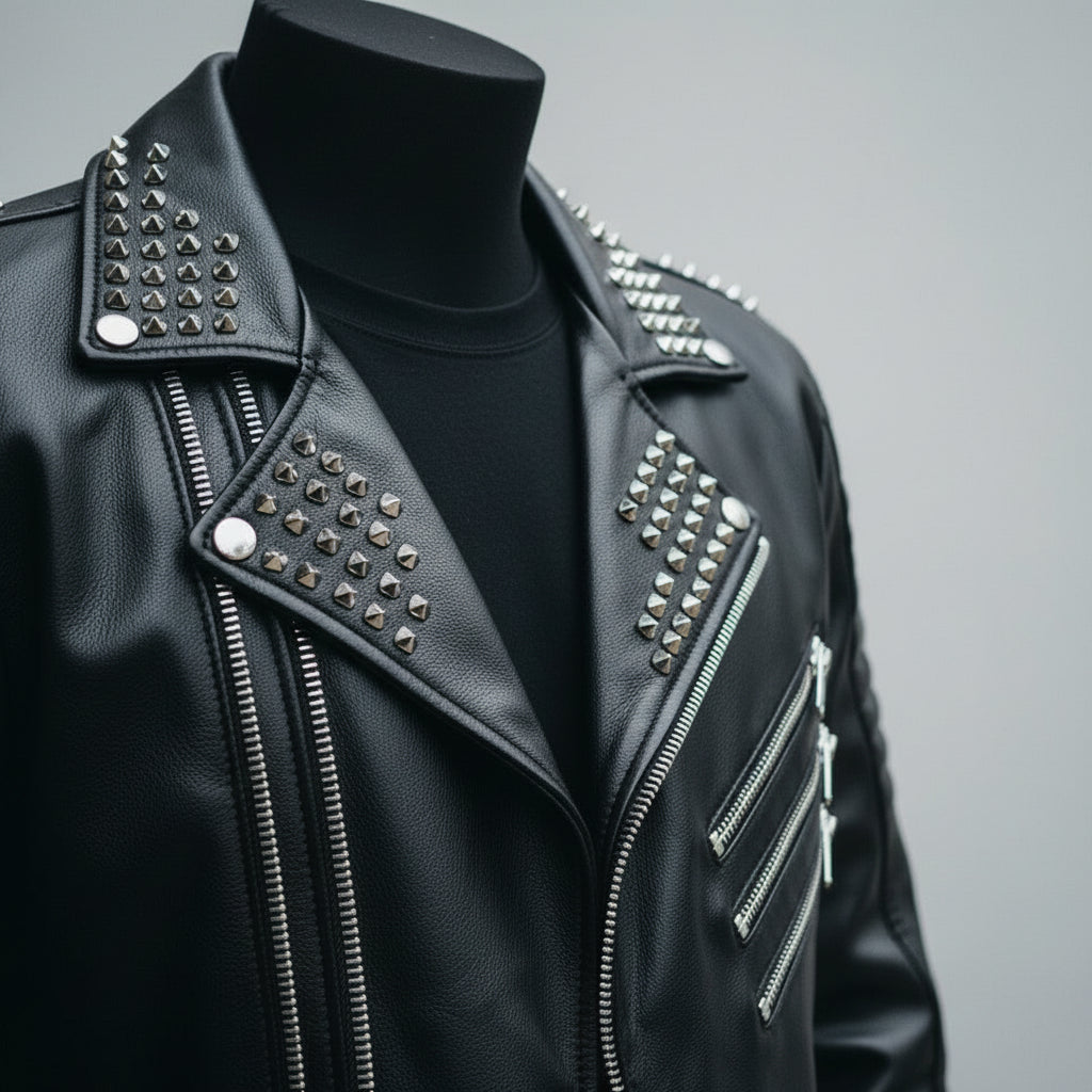 Men's Black Studded Leather Biker Jacket