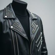 Men's Black Studded Leather Biker Jacket