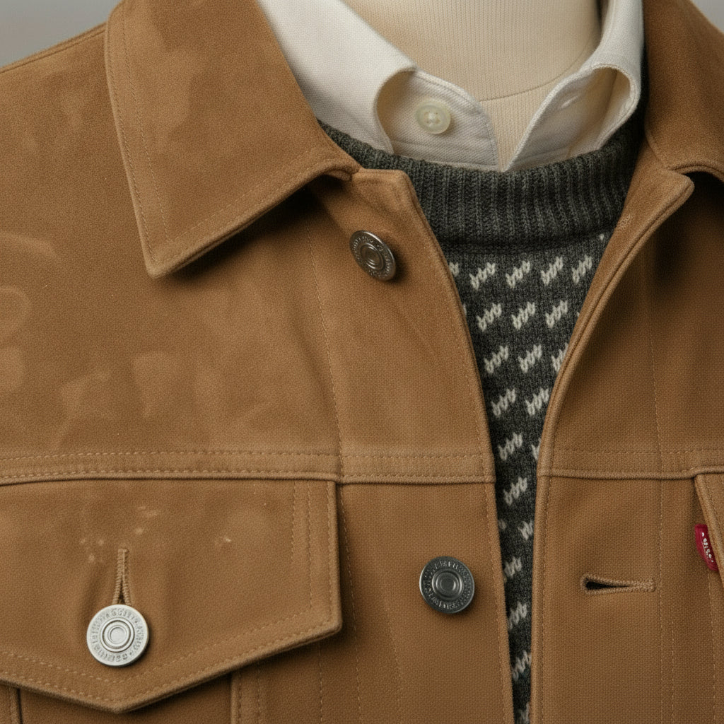 Men's Tan Suede Trucker Jacket