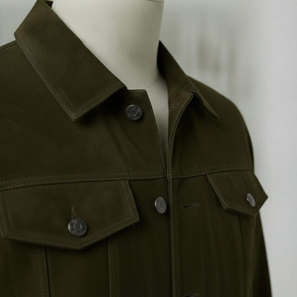 Men's Olive Green Suede Trucker Jacket