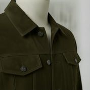 Men's Olive Green Suede Trucker Jacket