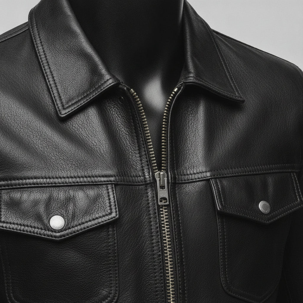 Men's Black Leather Cafe Racer Jacket