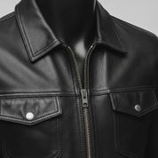 Men's Black Leather Cafe Racer Jacket