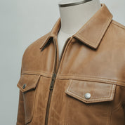 Men's Tan Leather Cafe Racer Jacket