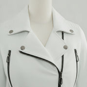 Women's White Leather Biker Jacket