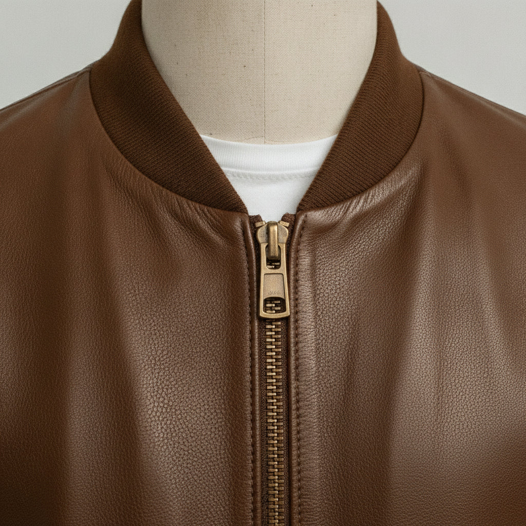 Men's Brown Leather Bomber Jacket