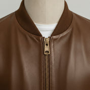 Men's Brown Leather Bomber Jacket