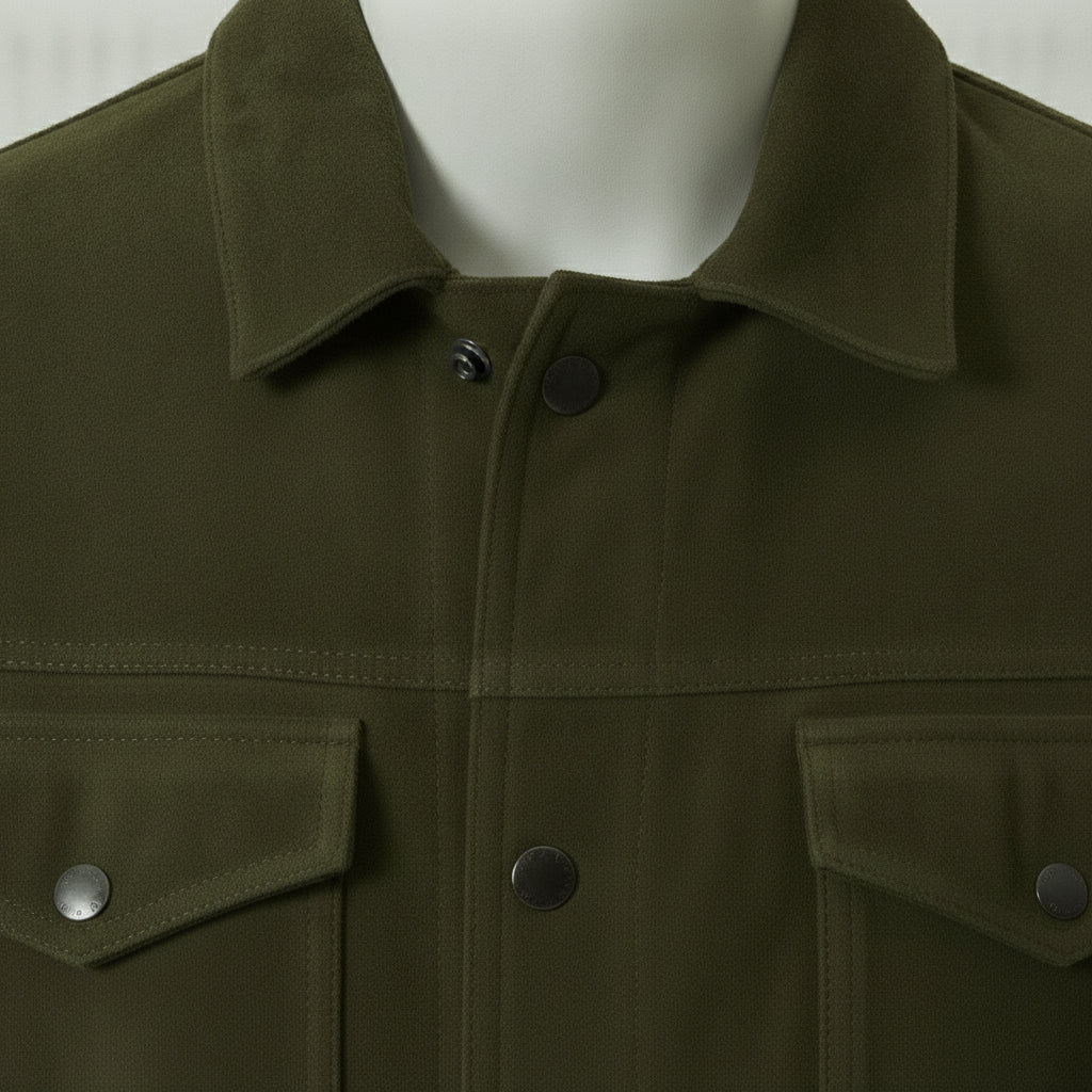 Men's Olive Green Suede Trucker Jacket