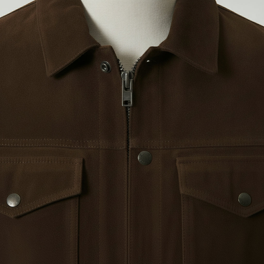 Men's Brown Suede Trucker Jacket