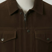 Men's Brown Suede Trucker Jacket