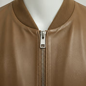 Men's Tan Leather Bomber Jacket
