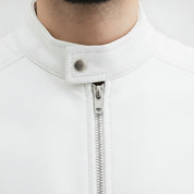 Men's White Leather Biker Jacket