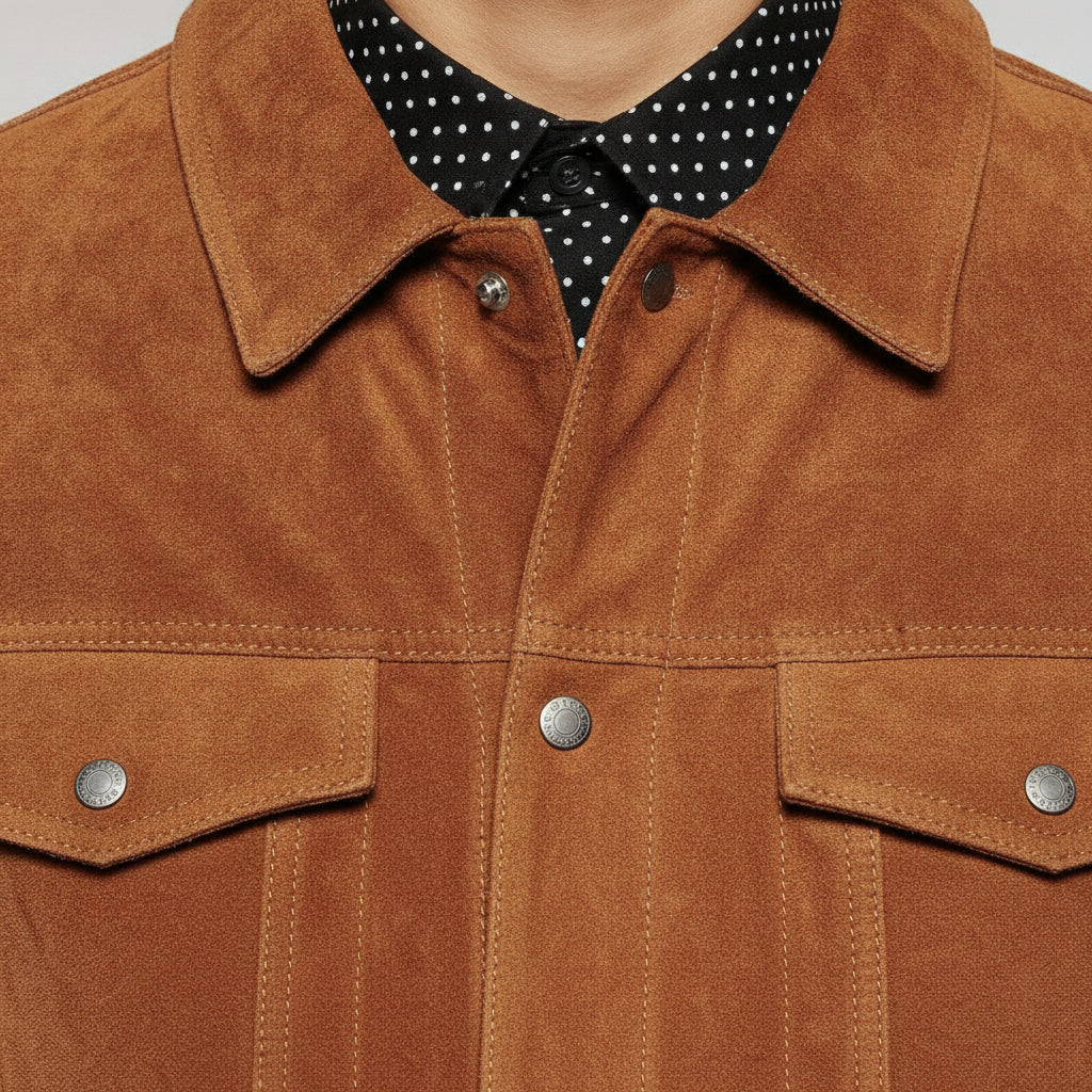 Men's Brown Suede Trucker Jacket