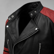 Men's Black and Red Leather Biker Jacket