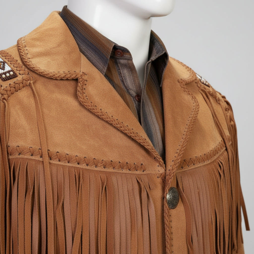 Men's Tan Fringed Suede Jacket