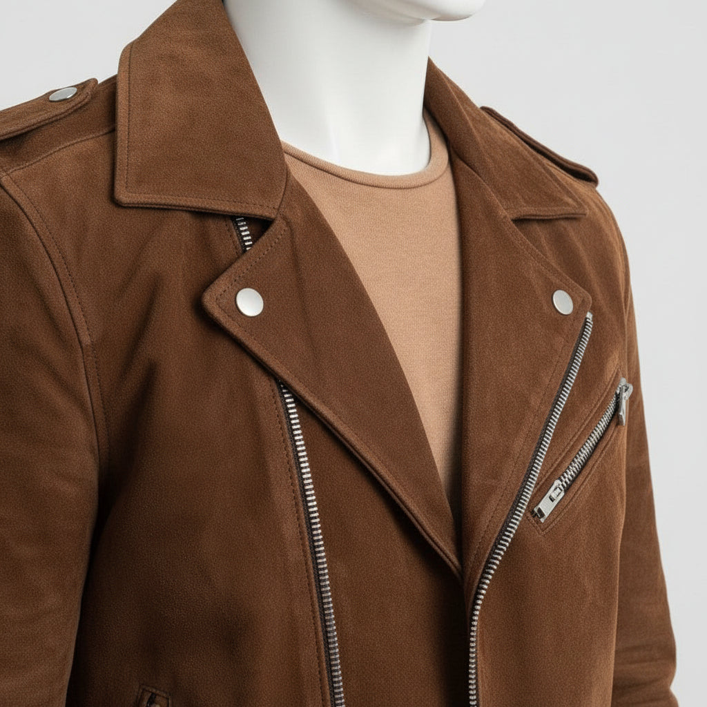 Men's Brown Suede Biker Jacket