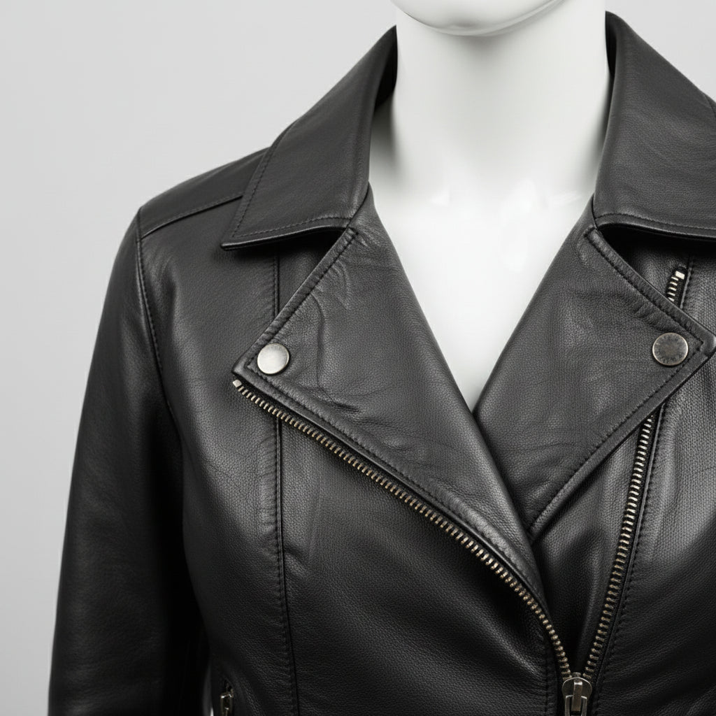 Women's Black Leather Biker Jacket