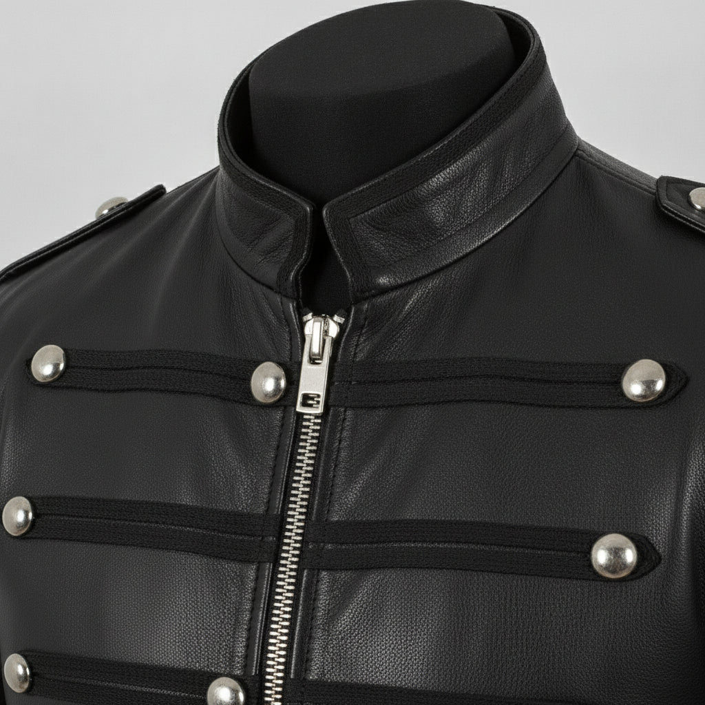 Black Leather Military Jacket