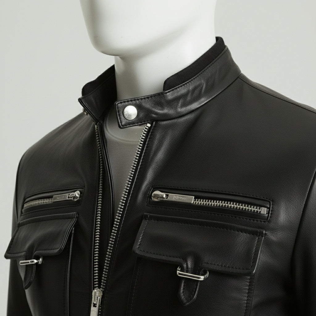 Men's Black Slim Fit Leather Biker Jacket