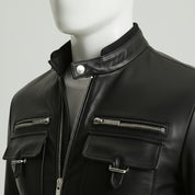 Men's Black Slim Fit Leather Biker Jacket