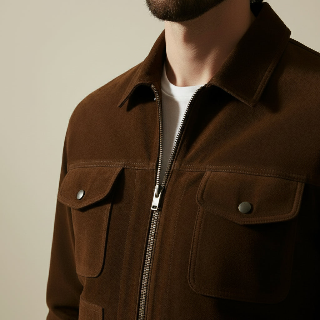 Men's Brown Suede Trucker Jacket
