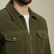 Men's Olive Green Suede Trucker Jacket