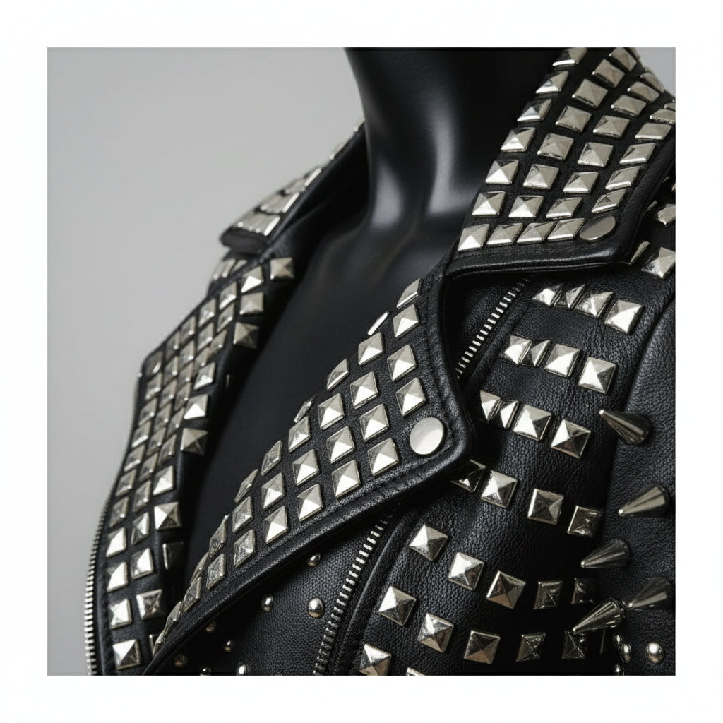 Women's Black Studded Leather Biker Jacket