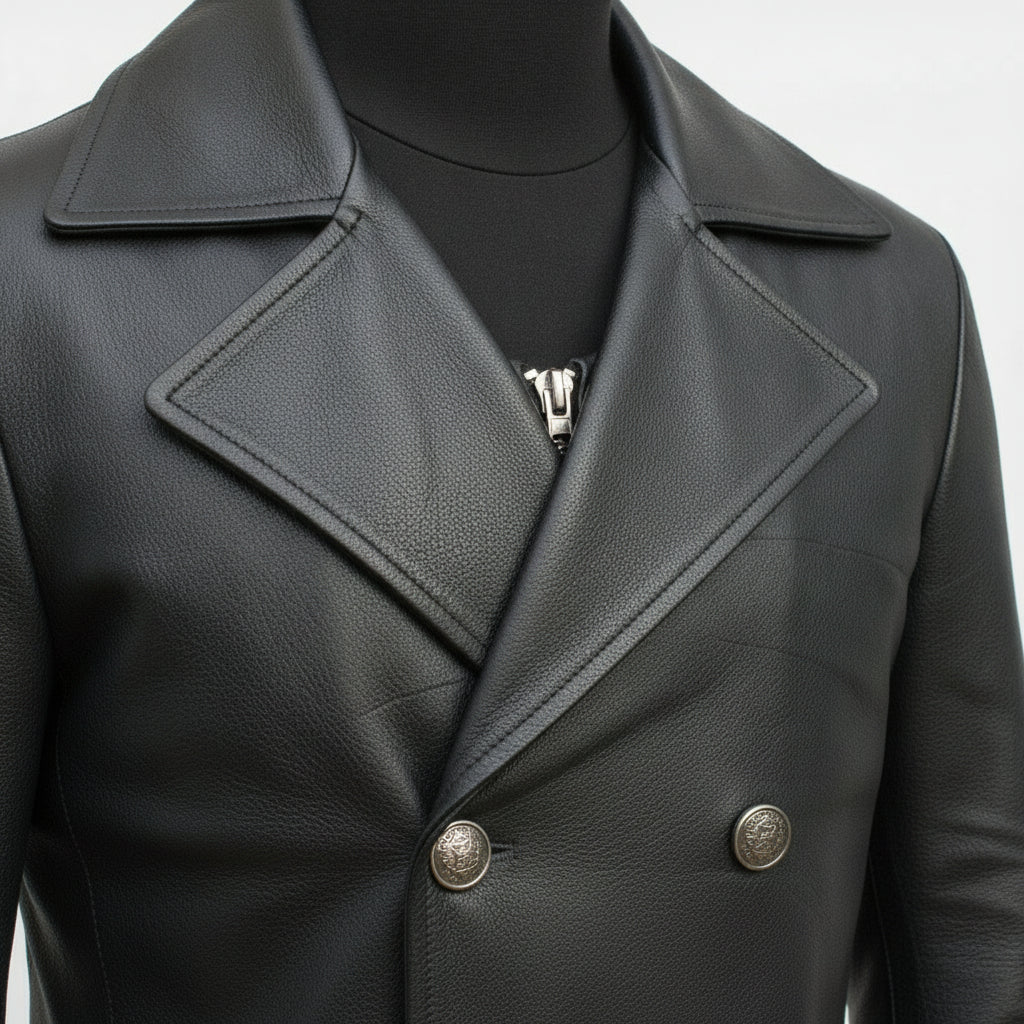 Men's Black Leather Trench Coat